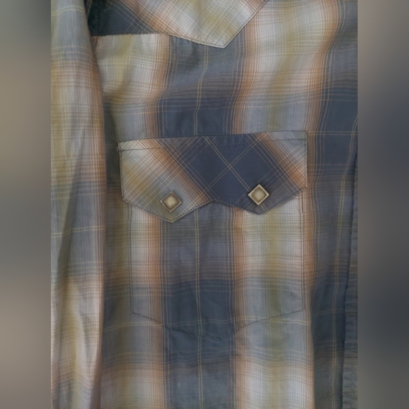 Cody James Pearl Snap Collared Shirt Gray Plaid M Western Festival Flaw - Picture 3 of 8